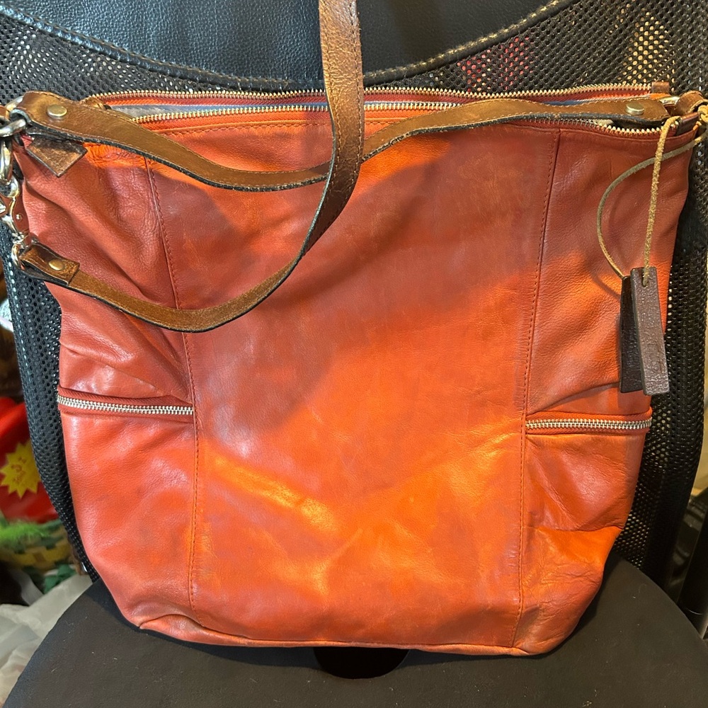 Tano Orange Leather Tote Bag